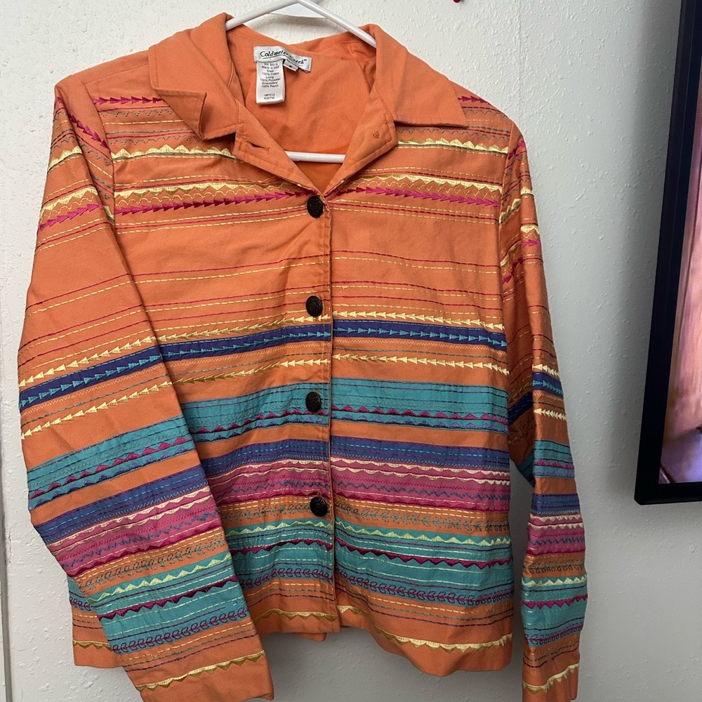 Coldwater Creek Orange Blazer with Striking Horizontal Stripes